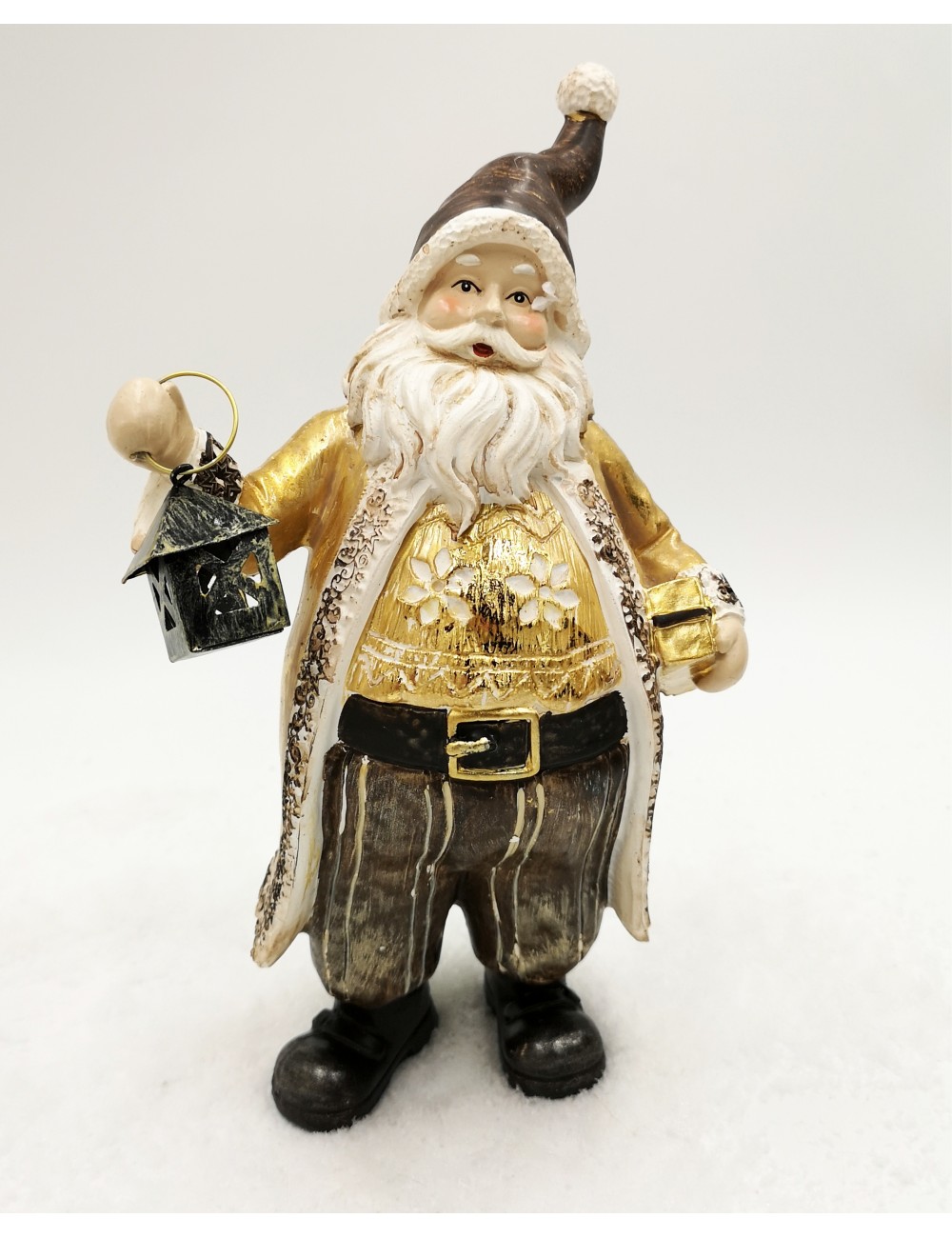 Figurka świąteczna ZŁOTY MIKOŁAJ z brzuszkiem i lampion 24x13 cm
