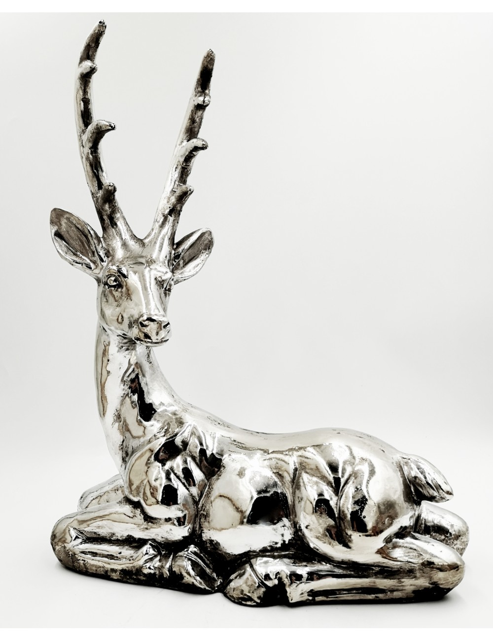 Duża srebrna figurka leżący JELEŃ/RENIFER glamour 47x38 cm