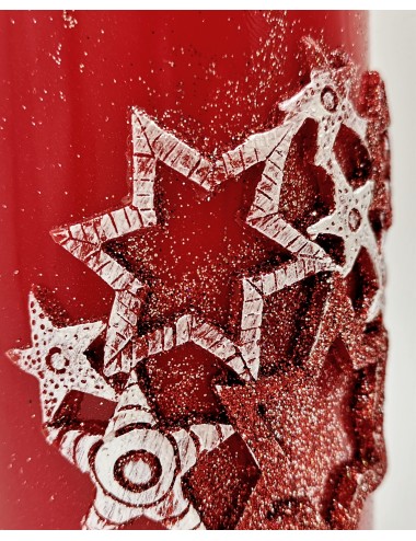 Świeca świąteczna czerwona z brokatem gwiazdki GWIEZDNY PYŁ 15x7 cm