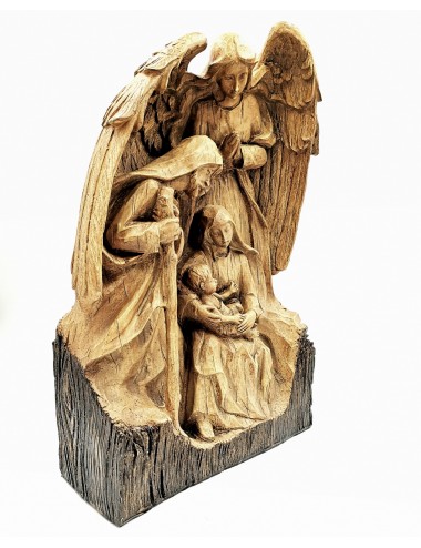 SZOPKA bożonarodzeniowa jak rzeźba z drewna ŚWIĘTA RODZINA i ANIOŁ 48x32 cm
