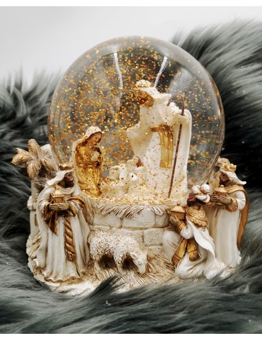 Szklana kula ze złotym brokatem BOŻE NARODZENIE Dzieciątko Trzej Królowie 16x15 cm