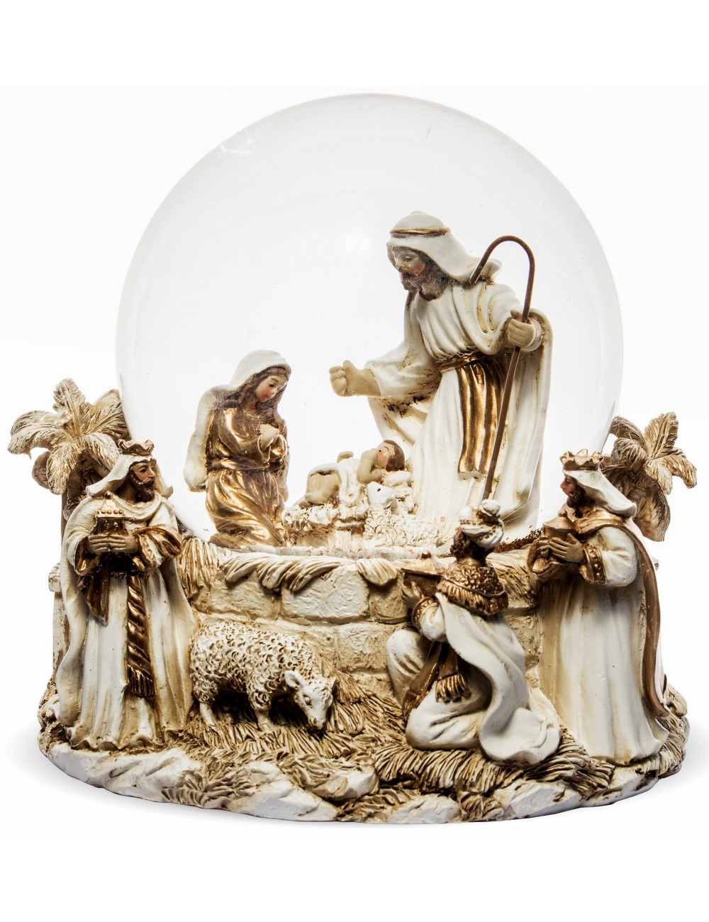 Szklana kula ze złotym brokatem BOŻE NARODZENIE Dzieciątko Trzej Królowie 16x15 cm
