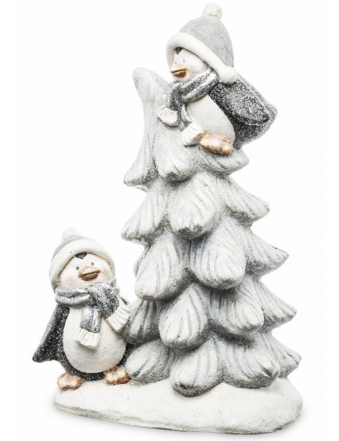 Figurka zimowa PINGWINKI i CHOINKA z brokatem 43x27 cm