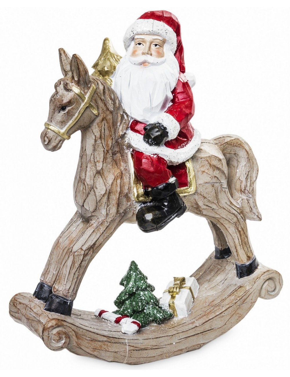 Figurka świąteczna ŚWIĘTY MIKOŁAJ na koniku na biegunach 23,5x18 cm