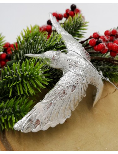 Zawieszka ozdoba choinkowa srebrny ptaszek KOLIBER glamour 9,5x13 cm