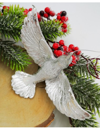 Zawieszka ozdoba choinkowa srebrny ptaszek KOLIBER glamour 9,5x13 cm