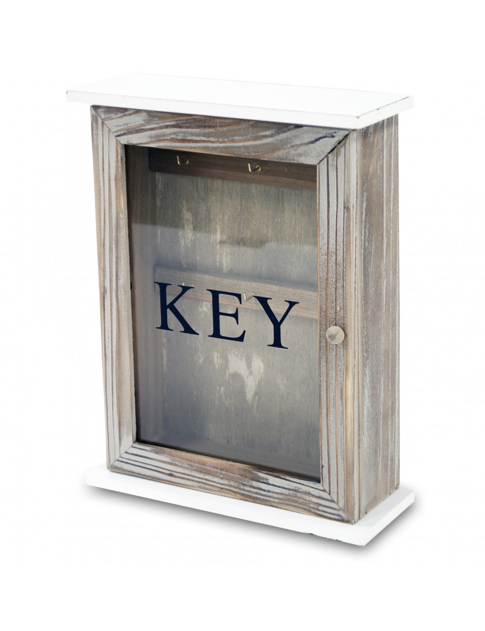 drewniana skrzyneczka na klucze KEY ze szklanymi drzwiczkami