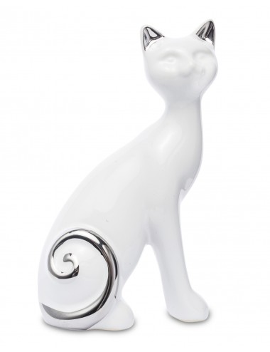 Figurka siedzący KOT biały srebrny glamour 15,5x9x5,5 cm