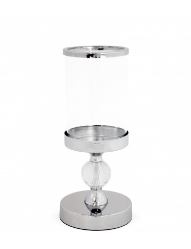 Świecznik srebrny szklany na nóżce z kryształkiem glamour 28x12 cm
