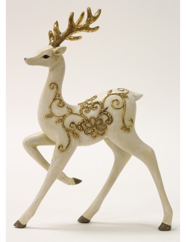 Figurka świąteczna RENIFER ze złotym ornamentem 21x15,5 cm