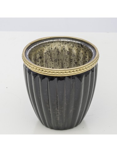 Świecznik czarny złoty tealight vintage glamour 9x8,5 cm