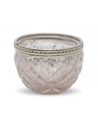 Mały świecznik tealight różowy srebrny vintage 5,5x7 cm