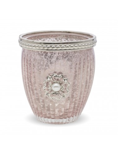 Świecznik tealight różowy srebrny z perłą vintage 8x7 cm