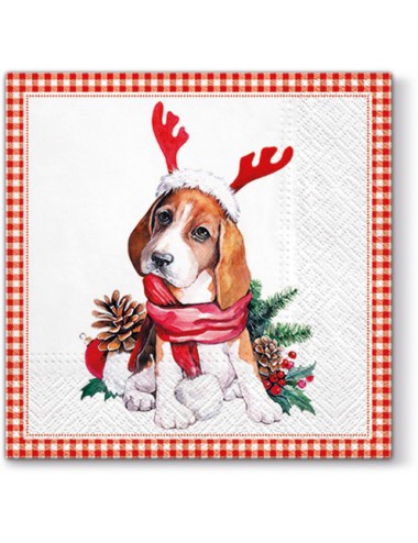 Serwetki papierowe świąteczne SANTA DOG pies kratka vichy 20 szt.