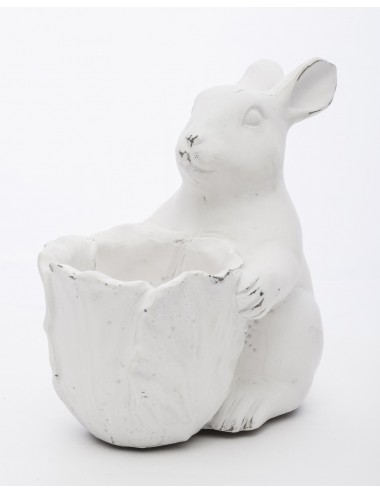 Figurka na Wielkanoc biały królik ZAJĄC i kapusta 23,5x20 cm