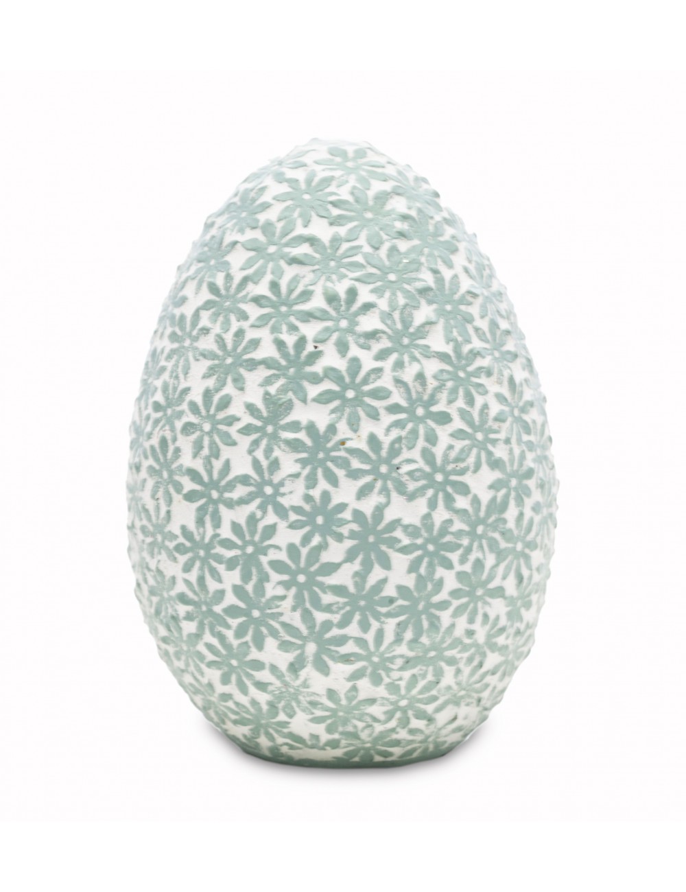 Ozdoba na Wielkanoc turkusowo-białe JAJKO w KWIATKI 7,5x5,5 cm
