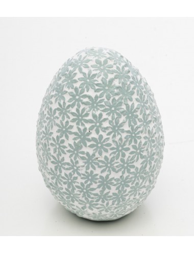Ozdoba na Wielkanoc turkusowo-białe JAJKO w KWIATKI 7,5x5,5 cm