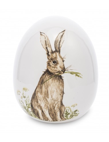 Białe JAJKO ozdobne ceramiczne ZAJĄC królik 16x11 cm
