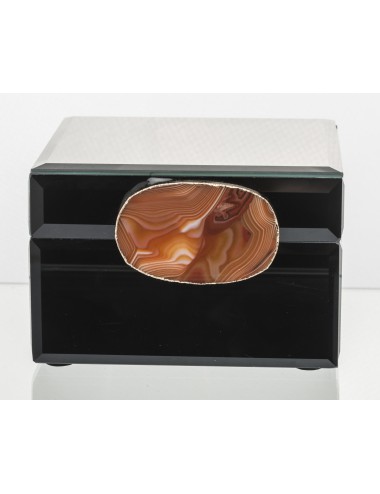 Czarna szklana szkatułka na biżuterię ozdobny kamień 12,5x8 cm