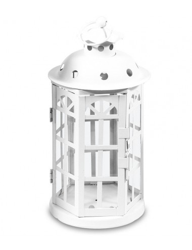 Lampion metalowy biały skromna dekoracja 25,5x13 cm