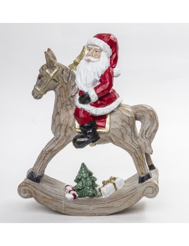 Figurka świąteczna ŚWIĘTY MIKOŁAJ na koniku na biegunach 23,5x18 cm