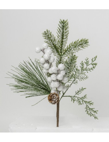 Sztuczna gałązka zimowa świąteczna białe kuleczki 35 cm