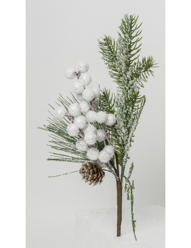 Sztuczna gałązka zimowa świąteczna białe kuleczki 35 cm