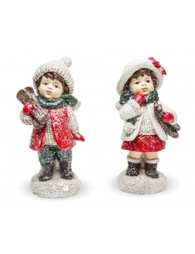 Figurka zimowa świąteczna DZIEWCZYNKA i NARTY z brokatem 9,5x4,5 cm