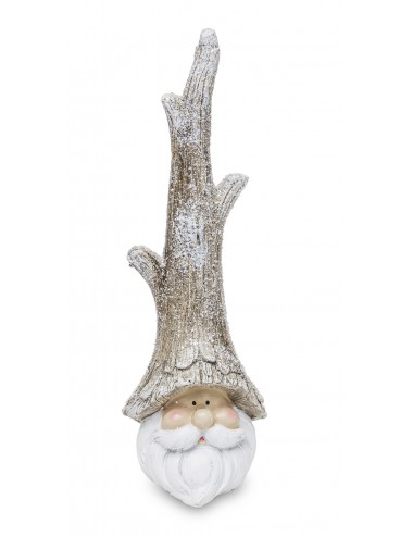 Figurka zimowa ŚWIĘTY MIKOŁAJ z czapką jak pień drzewa 24 cm